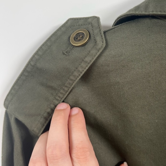 Theory Womens Utility Jacket Ruched Waist Collared Cargo Pockets Olive Green M - Picture 9 of 10